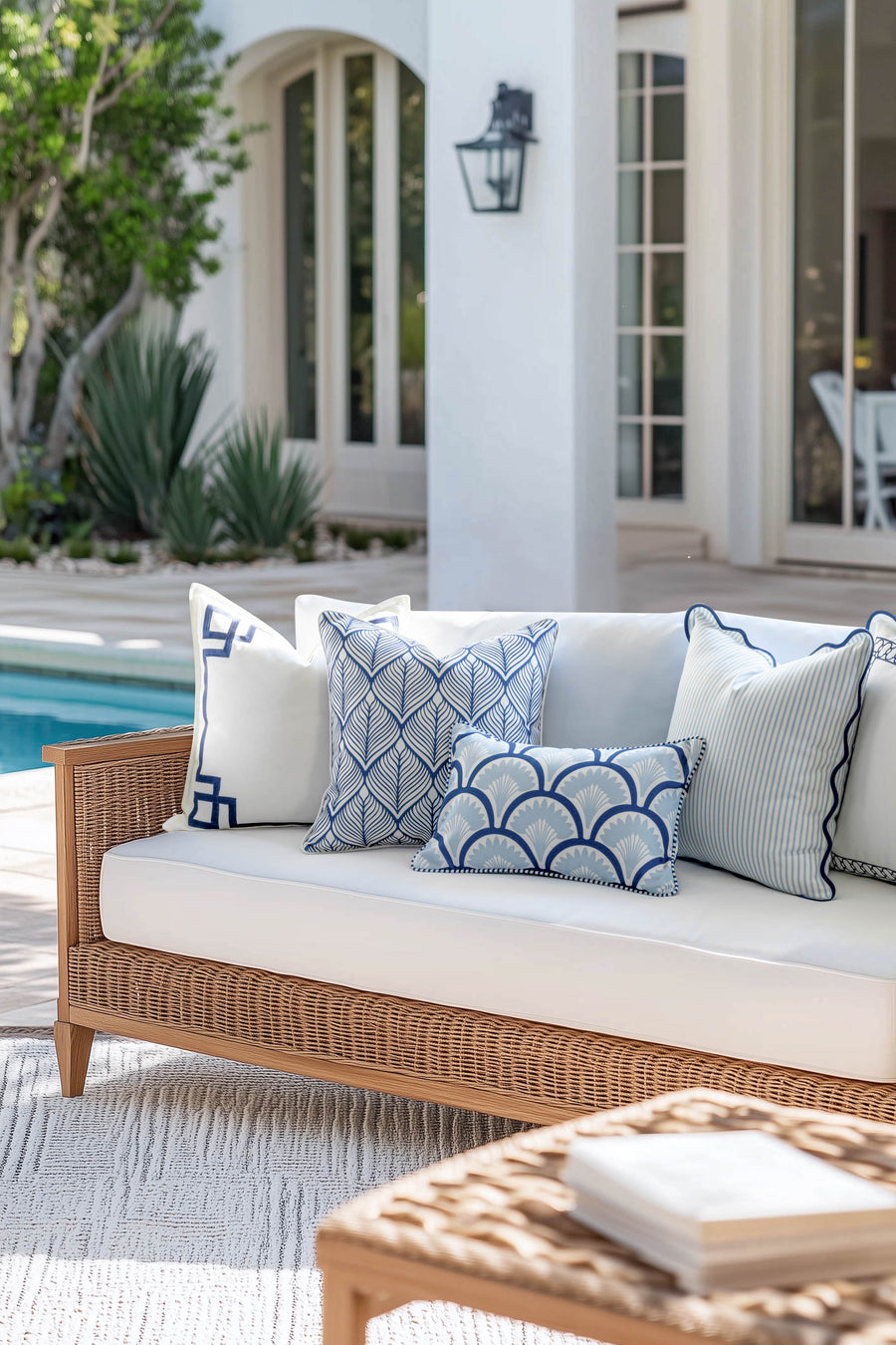 Coastal Indoor Outdoor Throw Pillow Cover Only, Frame Greek Key, Navy Blue, 20