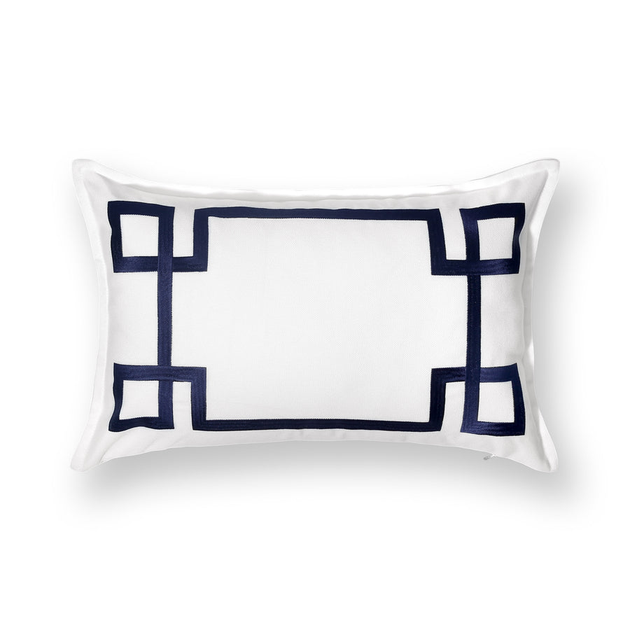 Coastal Indoor Outdoor Lumbar Pillow Cover Only, Frame Greek Key, Navy Blue, 12