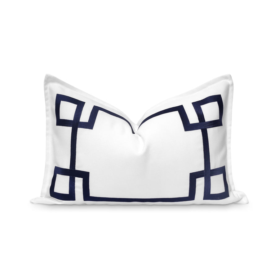 Coastal Indoor Outdoor Lumbar Pillow Cover Only, Frame Greek Key, Navy Blue, 12
