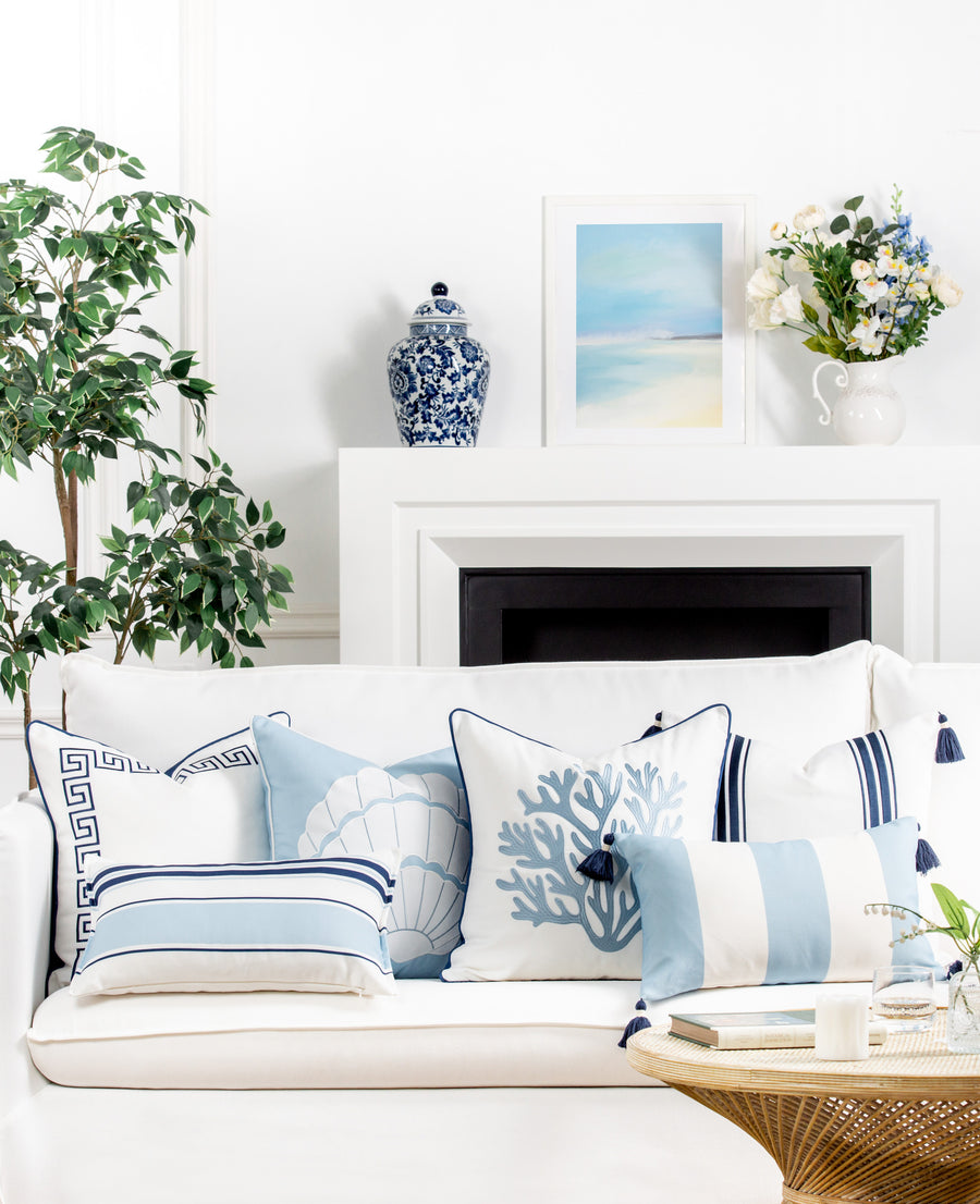 Coastal Indoor Outdoor Lumbar Pillow Cover, Stripes, Navy Baby Blue, 12