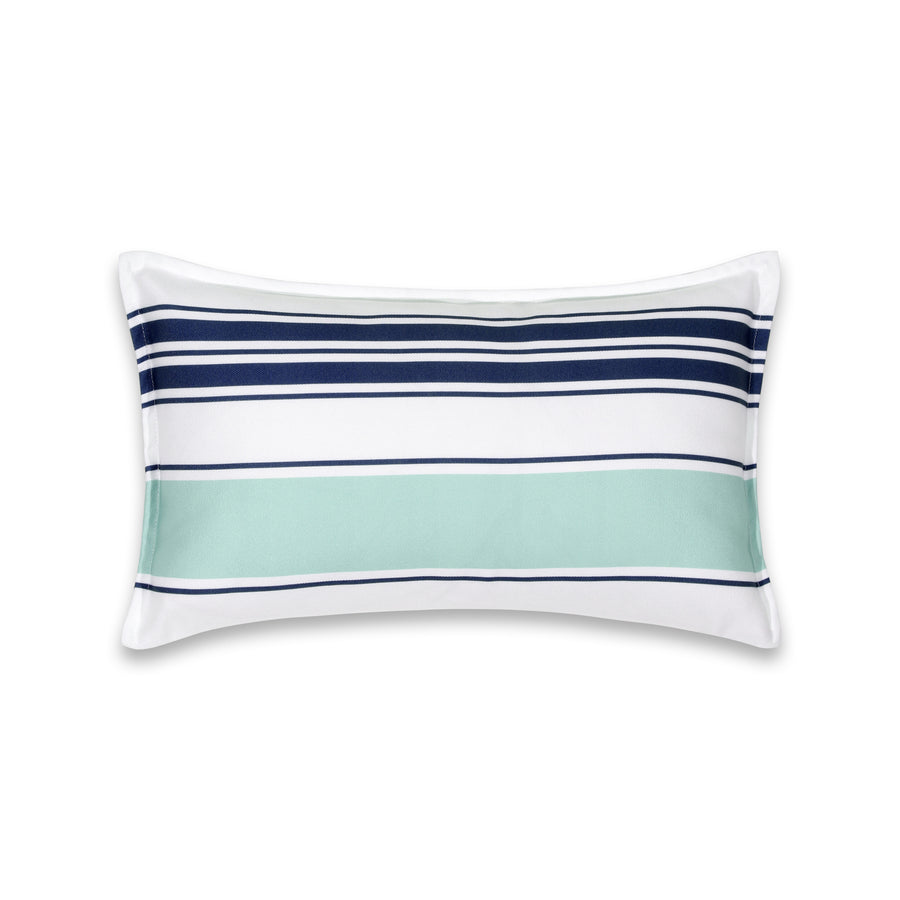 Coastal Indoor Outdoor Lumbar Pillow Cover, Stripes, Navy Blue Aqua, 12