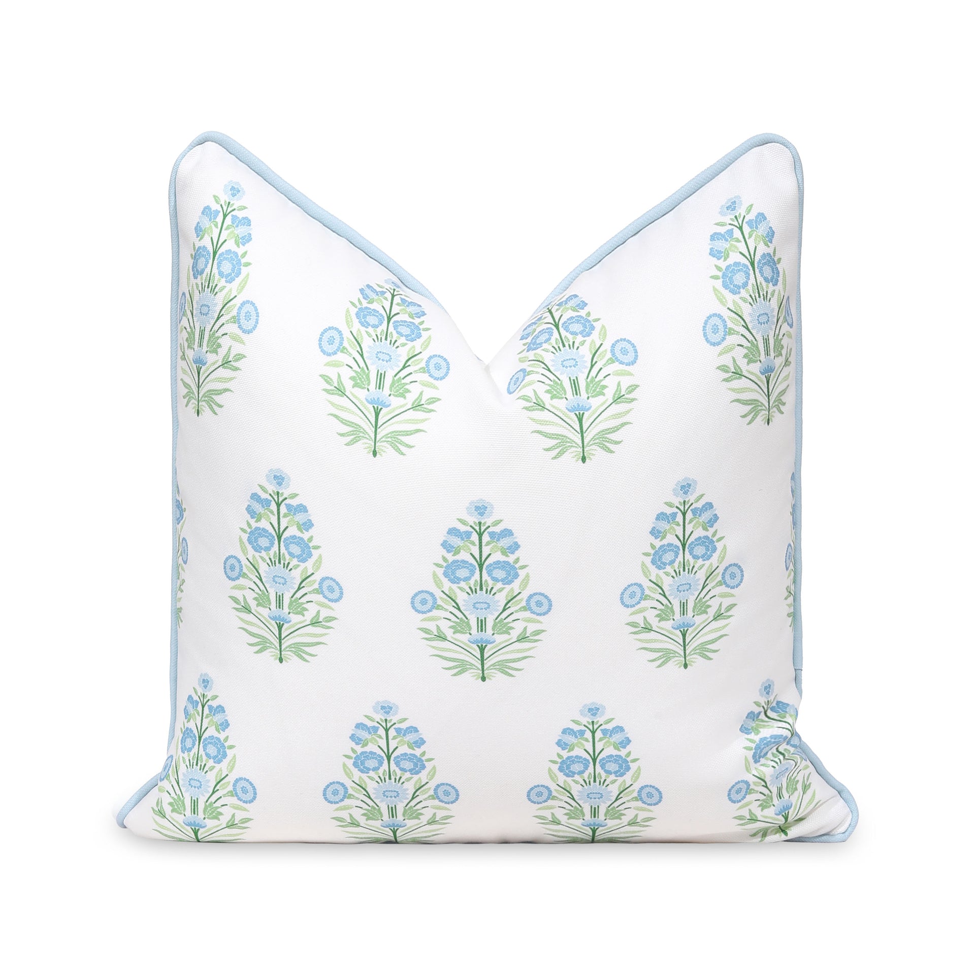Coastal Indoor Outdoor Throw Pillow Cover, Floral with Piping, Baby Blue Green, 18"x18"