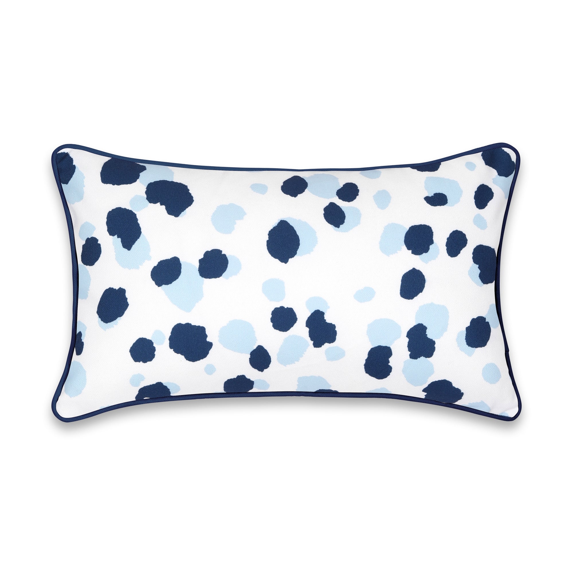 Coastal Indoor Outdoor Lumbar Pillow Cover, Leopard with Piping, Navy Blue, 12&quot;x20&quot;
