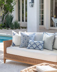 Coastal Indoor Outdoor Scalloped Throw Pillow Cover Only, Begonia Pattern Chain Frame, Baby Blue, 20"x20"