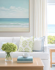 Coastal Indoor Outdoor Scalloped Throw Pillow Cover Only, Begonia Pattern Chain Frame, Baby Blue, 20"x20"