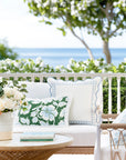Coastal Indoor Outdoor Scalloped Throw Pillow Cover Only, Begonia Pattern Chain Frame, Baby Blue, 20"x20"