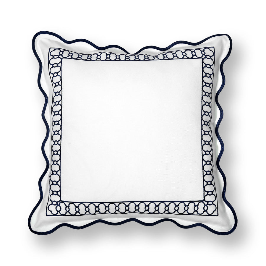 Coastal Indoor Outdoor Scalloped Throw Pillow Cover Only, Begonia Pattern Chain Frame, Navy Blue, 20
