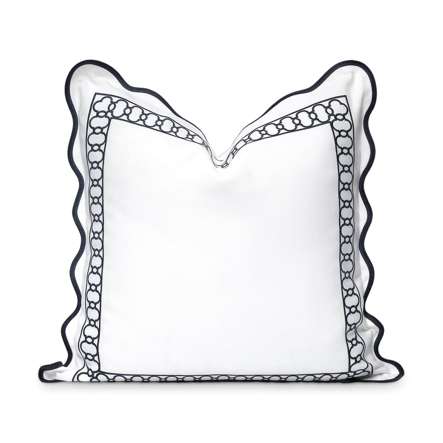 Coastal Indoor Outdoor Scalloped Throw Pillow Cover Only, Begonia Pattern Chain Frame, Navy Blue, 20