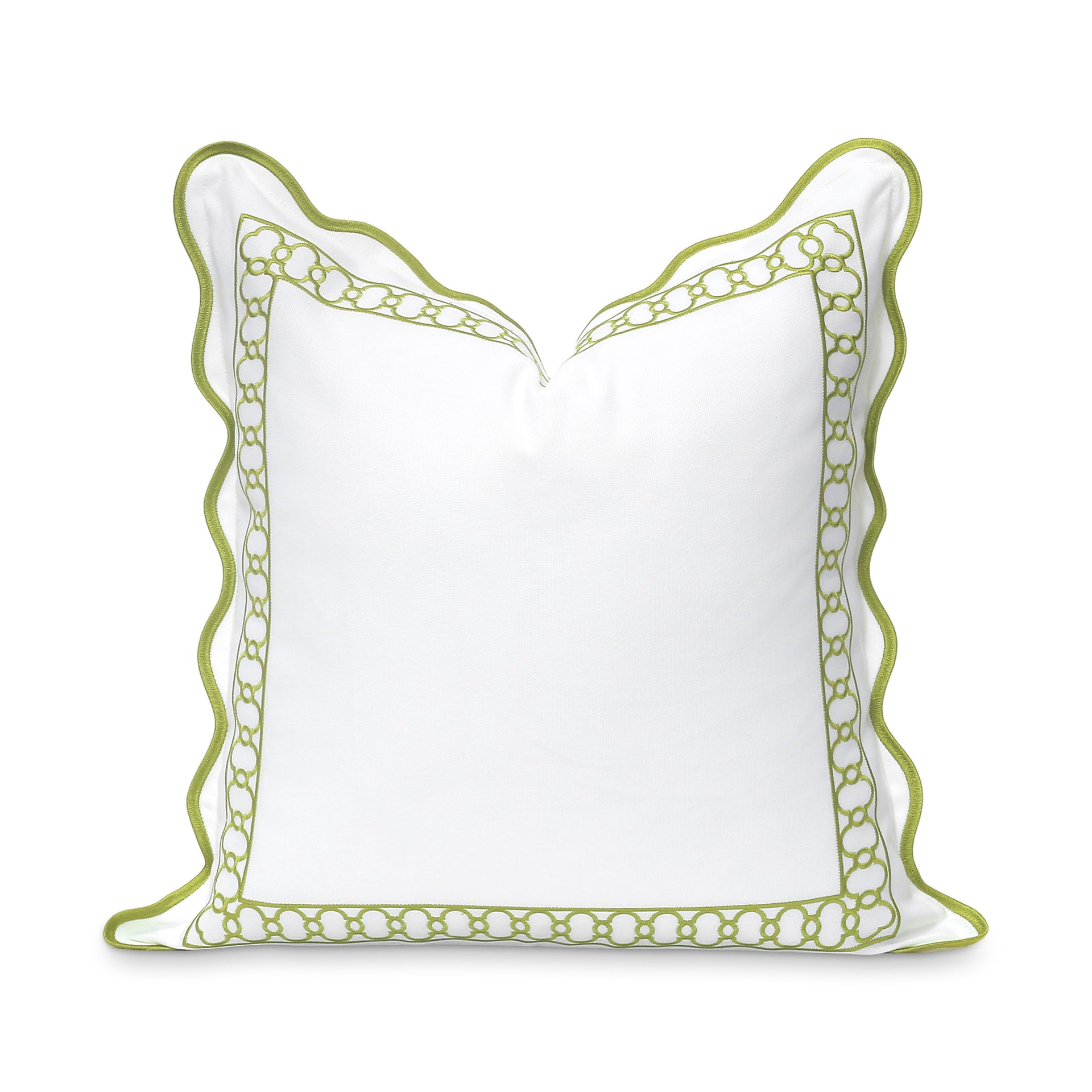 Coastal Indoor Outdoor Scalloped Throw Pillow Cover Only, Begonia Pattern Chain Frame, Green, 20"x20"