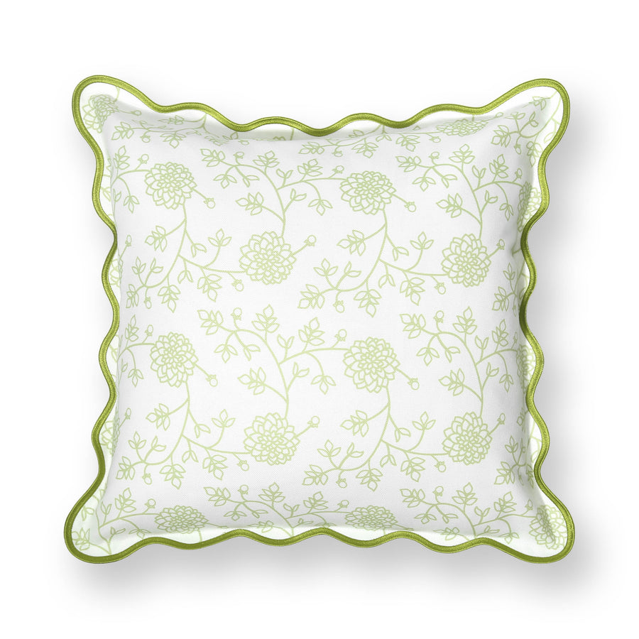 Coastal Indoor Outdoor Scalloped Throw Pillow Cover Only, Dahlia Floral, Green, 20