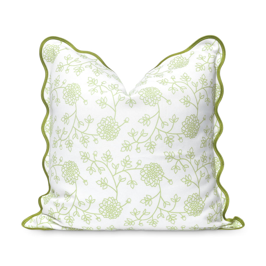 Coastal Indoor Outdoor Scalloped Throw Pillow Cover Only, Dahlia Floral, Green, 20