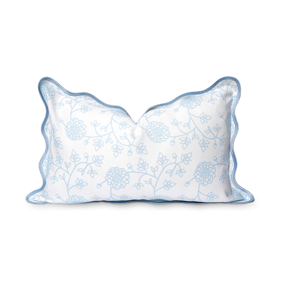 Coastal Indoor Outdoor Scalloped Lumbar Pillow Cover Only, Dahlia Floral, Baby Blue, 12