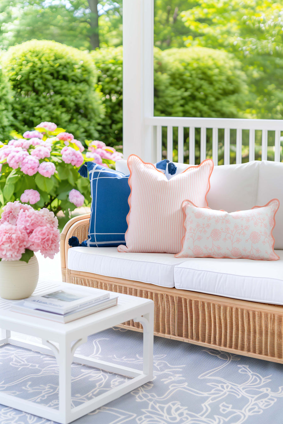 Coastal Indoor Outdoor Scalloped Lumbar Pillow Cover Only, Dahlia Floral, Blush Pink, 12