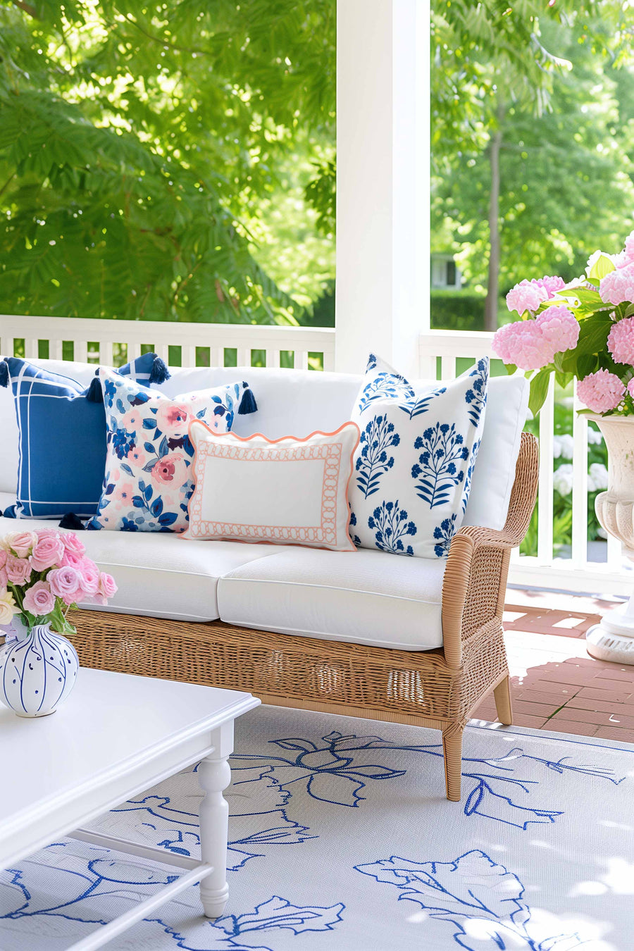 Coastal Indoor Outdoor Throw Pillow Cover Only, Floral, Navy Blue, 20
