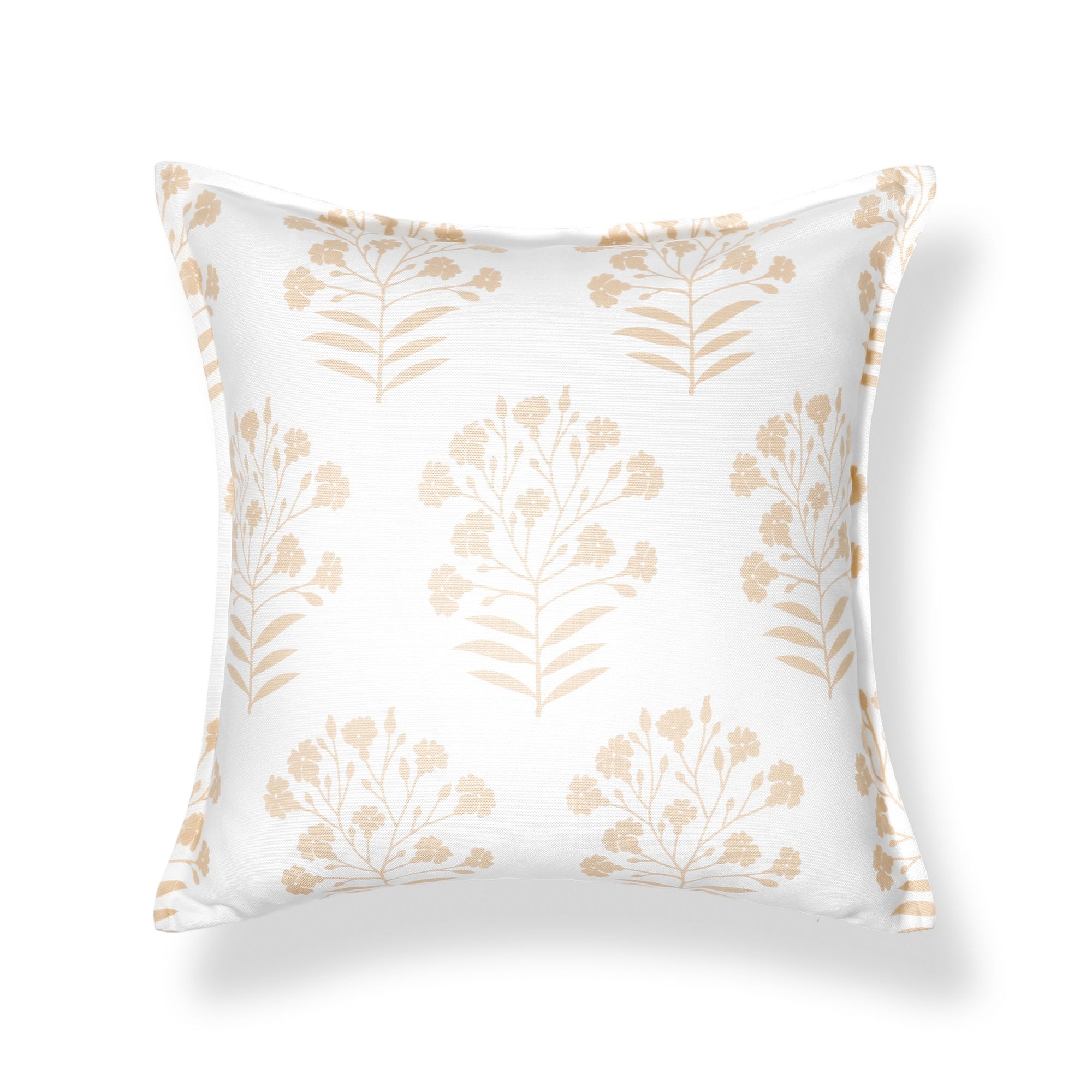 Capelea Flowers, Indoor/Outdoor Tan Accent Pillow Cover, with Flanged Border, 20&quot;x20&quot;