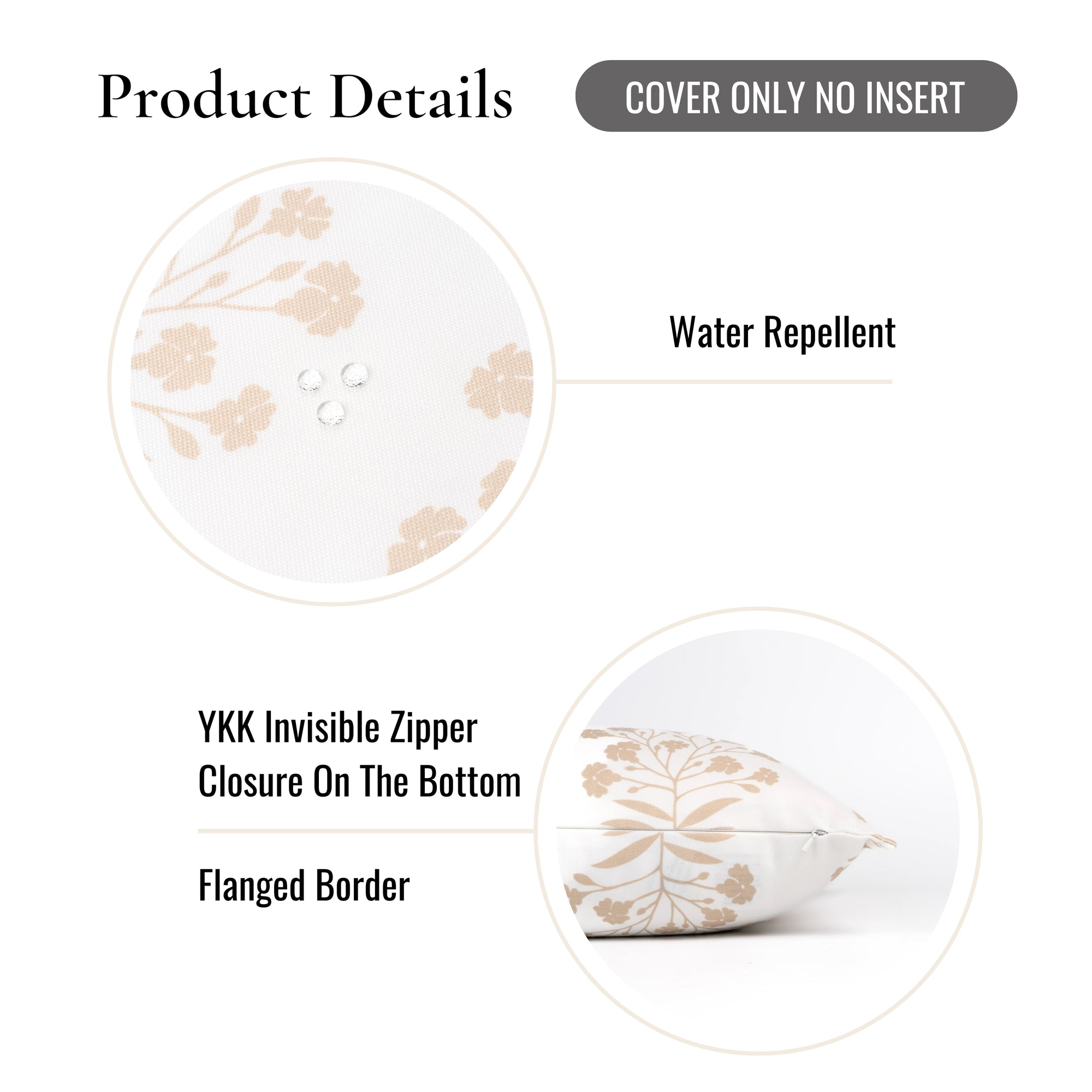 Capelea Flowers, Indoor/Outdoor Tan Accent Pillow Cover, with Flanged Border, 20&quot;x20&quot;