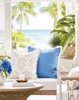 Capelea Flowers, Indoor/Outdoor Tan Accent Pillow Cover, with Flanged Border, 20"x20"