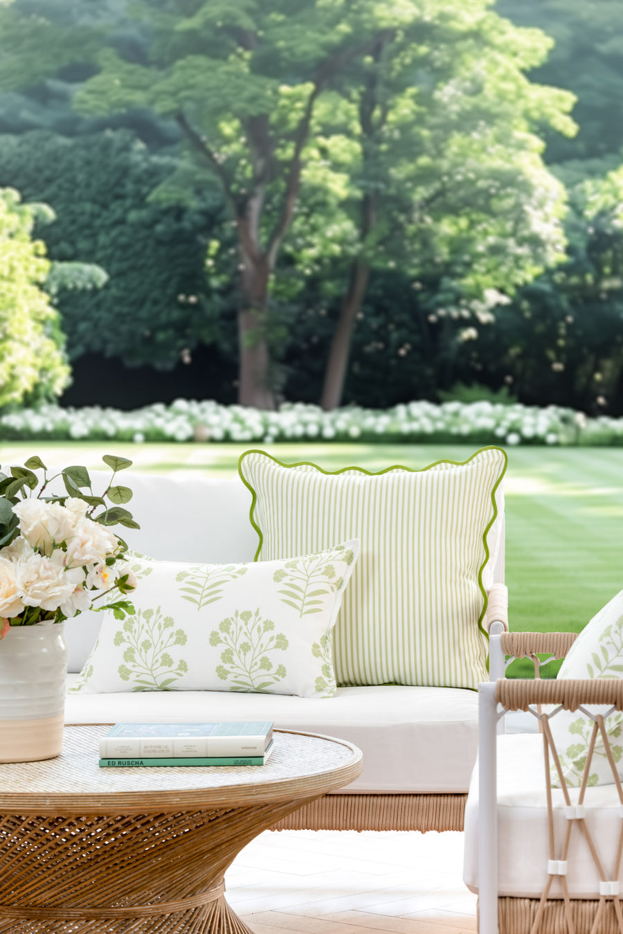 Coastal Indoor Outdoor Lumbar Pillow Cover Only, Floral, Green, 12