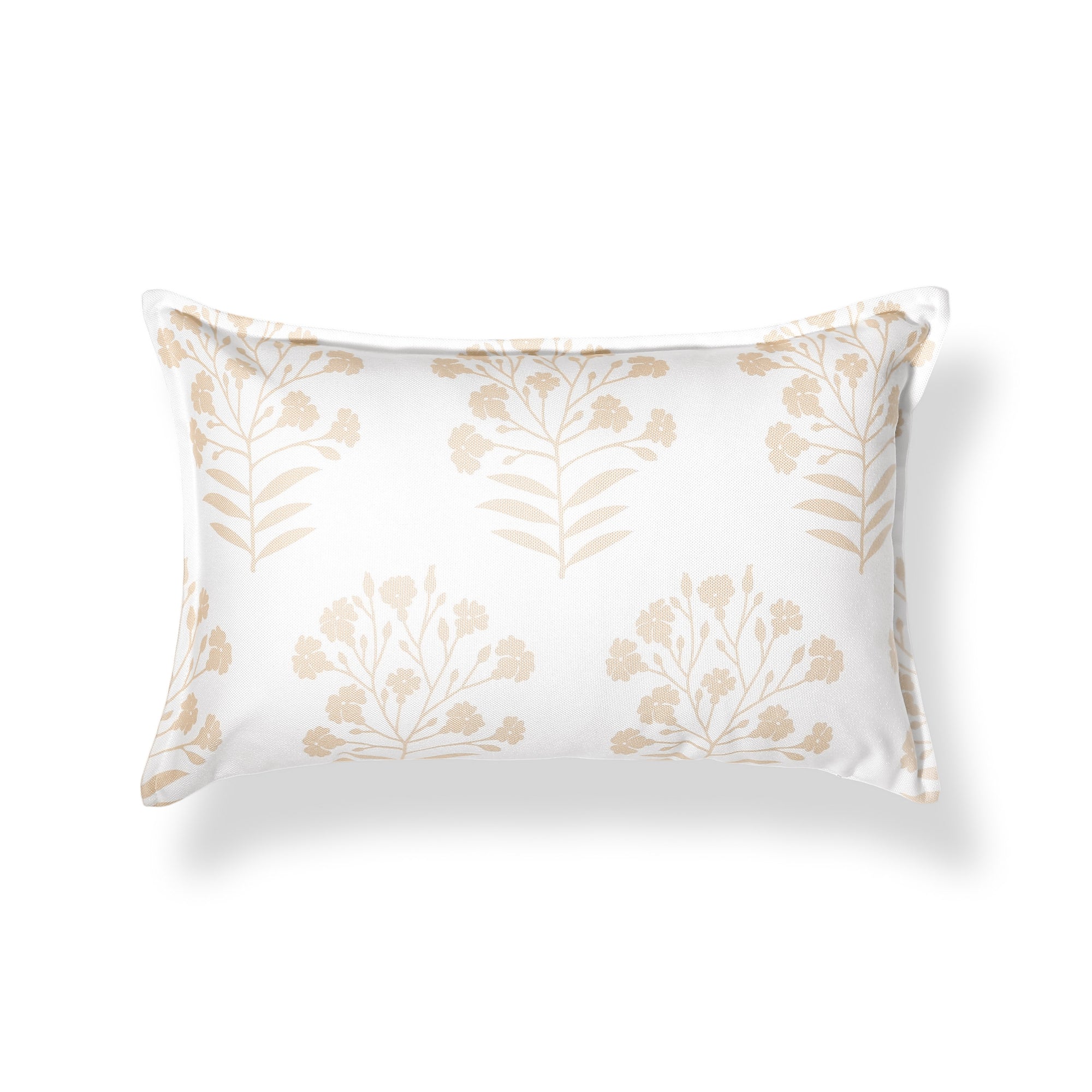 Capelea Flowers, Indoor/Outdoor Tan Lumbar Pillow Cover, with Flanged Border, 12&quot;x20&quot;
