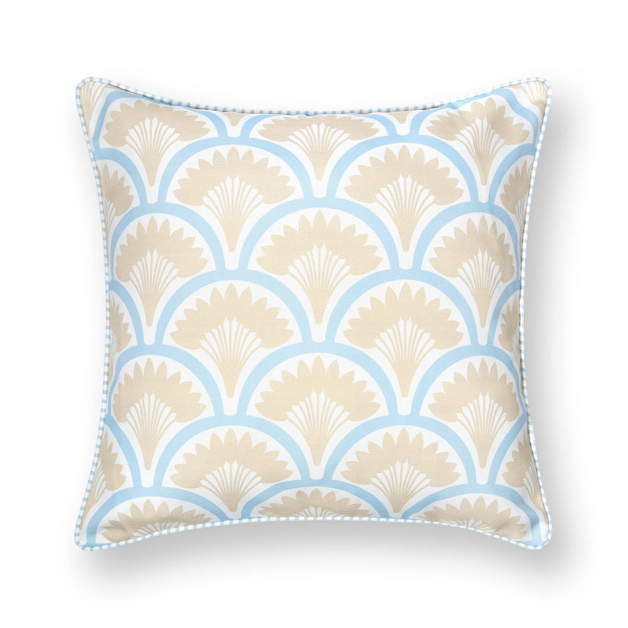 Coastal Indoor Outdoor Throw Pillow Cover Only, Tropical Ravenala Palm Tree, Baby Blue Tan, 20