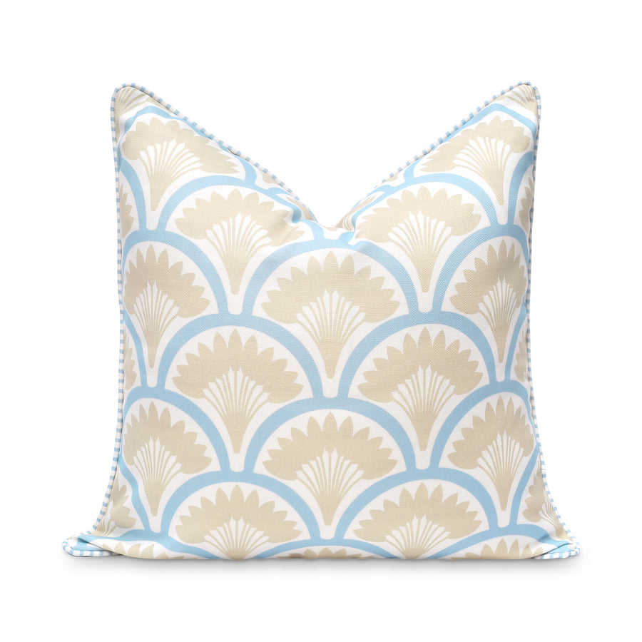 Coastal Indoor Outdoor Throw Pillow Cover Only, Tropical Ravenala Palm Tree, Baby Blue Tan, 20