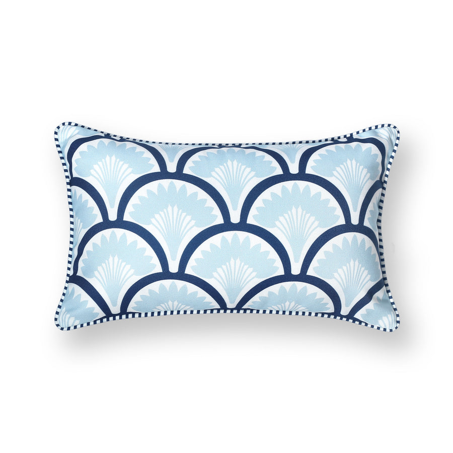 Coastal Indoor Outdoor Lumbar Pillow Cover Only, Tropical Ravenala Palm Tree, Baby Blue Navy, 12