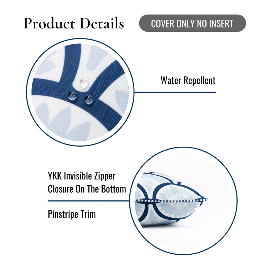 Coastal Indoor Outdoor Lumbar Pillow Cover Only, Tropical Ravenala Palm Tree, Baby Blue Navy, 12