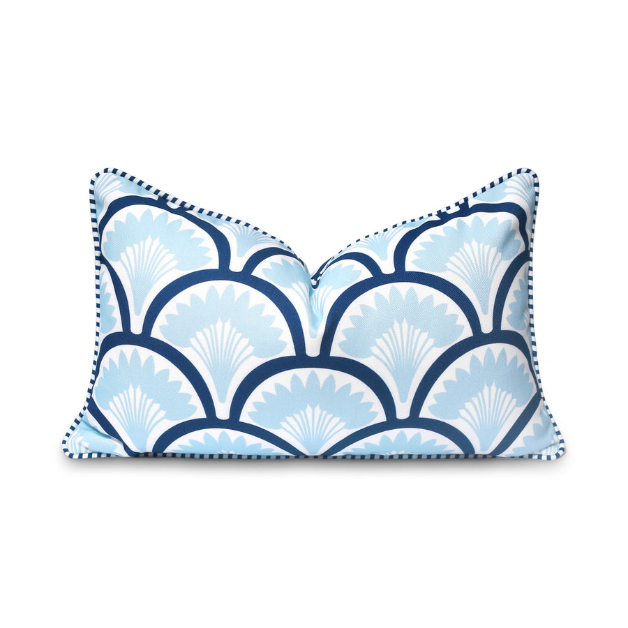 Coastal Indoor Outdoor Lumbar Pillow Cover Only, Tropical Ravenala Palm Tree, Baby Blue Navy, 12
