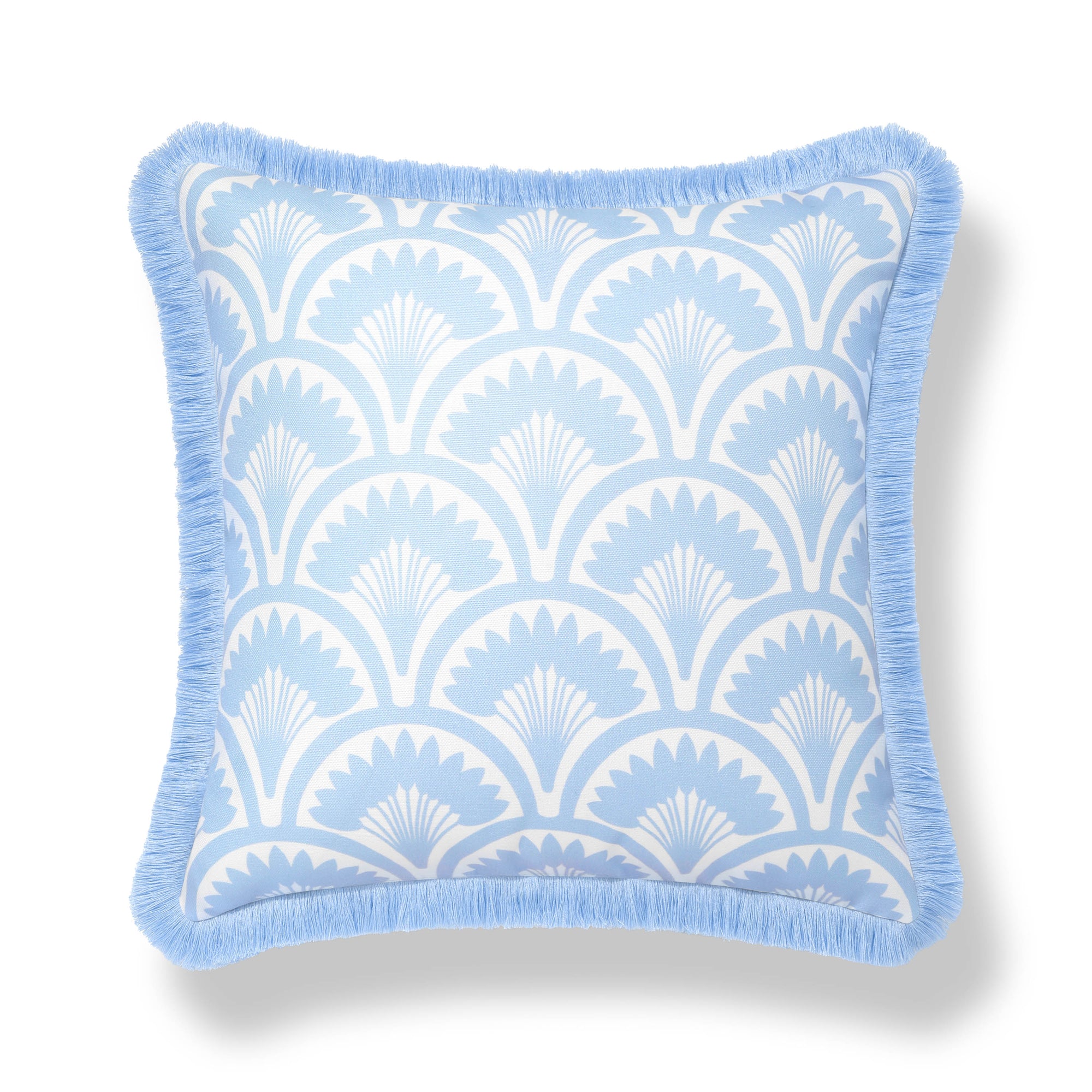 Kapalei Ravenala Scallops, Indoor/Outdoor Blue Pillow Cover, with Fringe, 20&quot;x20&quot;
