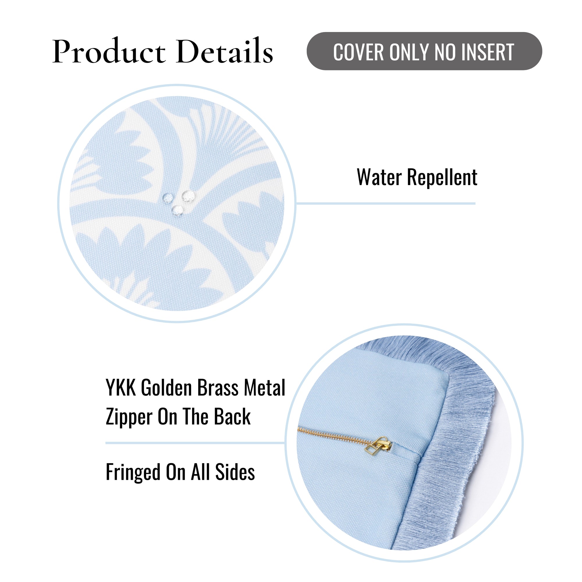 Kapalei Ravenala Scallops, Indoor/Outdoor Blue Pillow Cover, with Fringe, 20&quot;x20&quot;