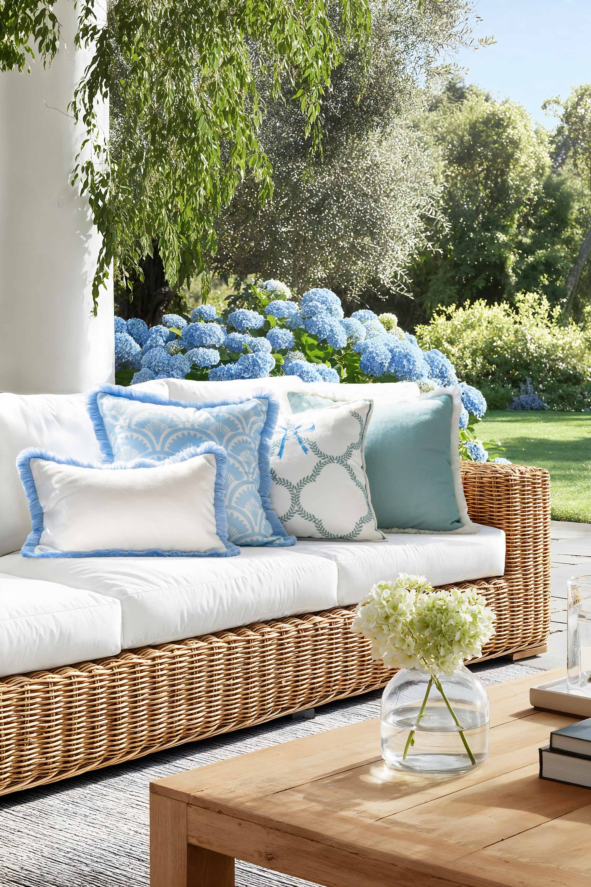 Coastal Indoor Ourdoor Blue Pillow Cover, Kapalei Ravenala