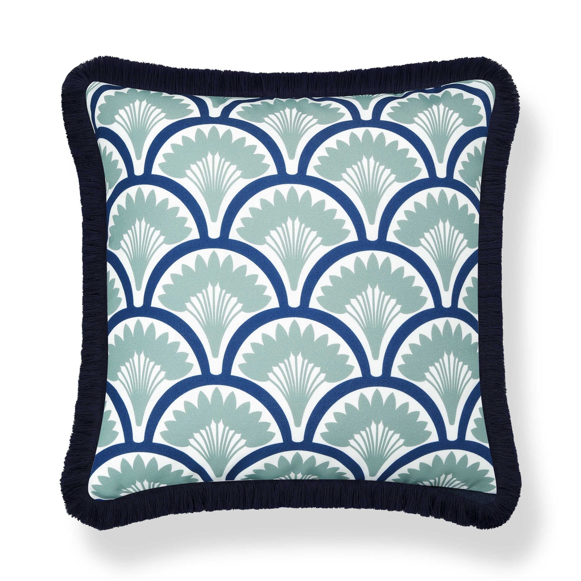 Kapalei Ravenala Scallops, Indoor/Outdoor Green Pillow Cover, with Fringe, 20&quot;x20&quot;