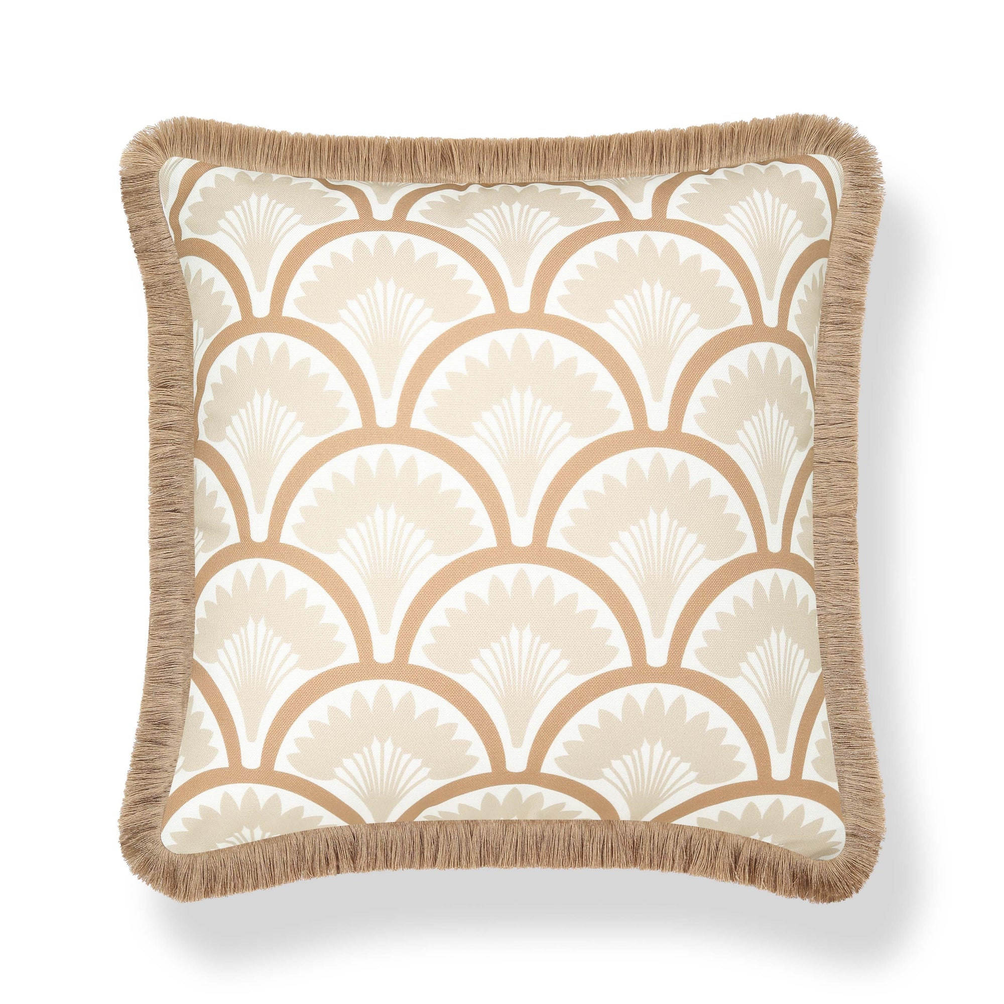 Kapalei Ravenala Scallops, Indoor/Outdoor Tan Throw Pillow Cover, with Fringe, 20&quot;x20&quot;