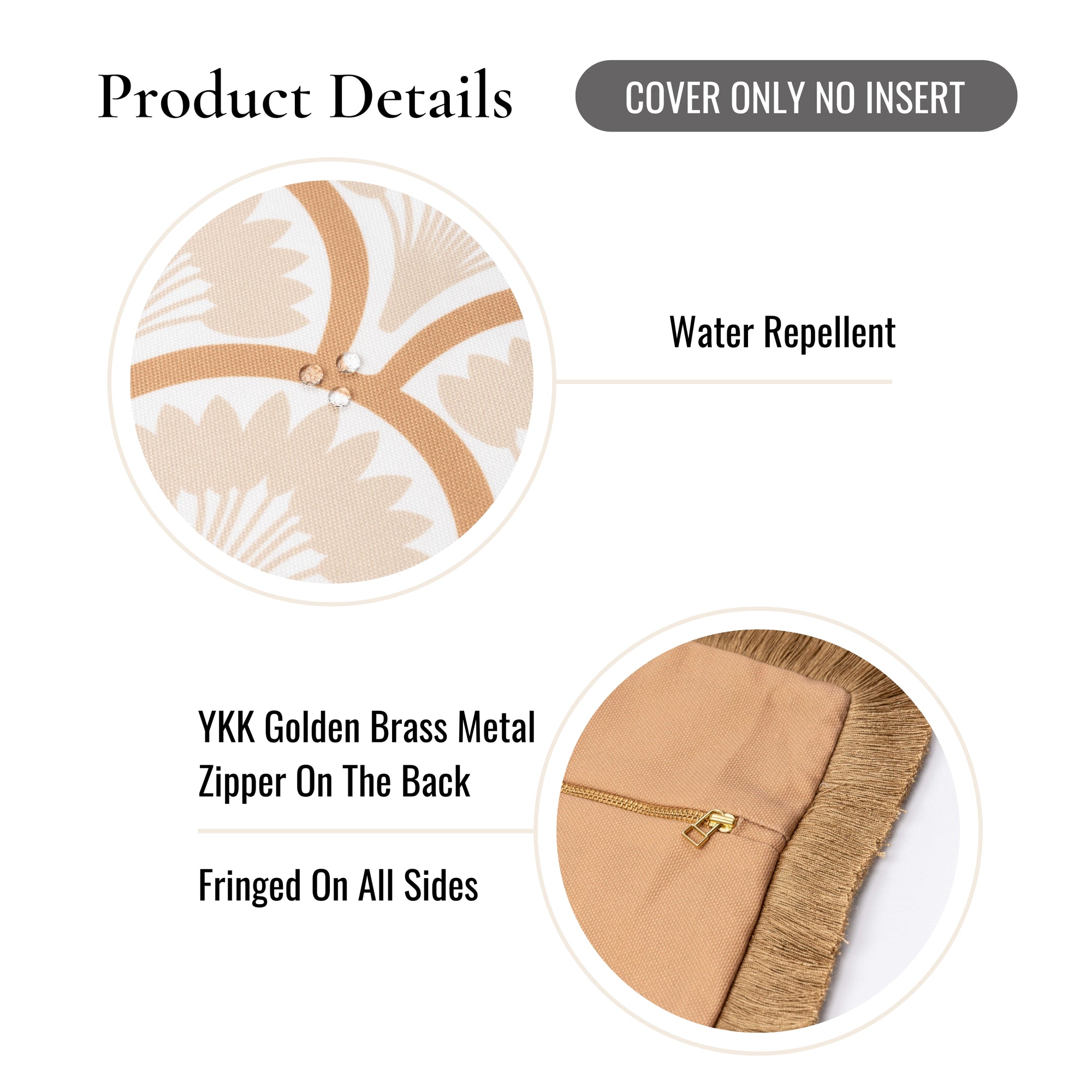 Kapalei Ravenala Scallops, Indoor/Outdoor Tan Throw Pillow Cover, with Fringe, 20&quot;x20&quot;