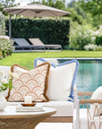 Kapalei Ravenala Scallops, Indoor/Outdoor Tan Throw Pillow Cover, with Fringe, 20"x20"