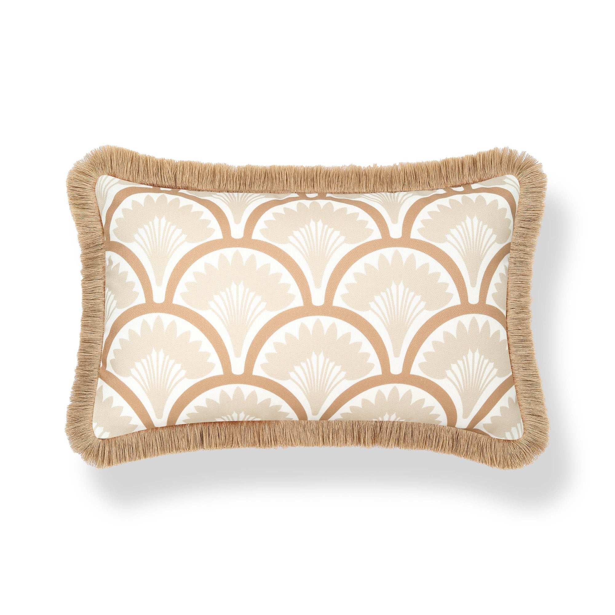 Kapalei Ravenala Scallops, Indoor/Outdoor Tan Lumbar Pillow Cover, with Fringe, 12&quot;x20&quot;