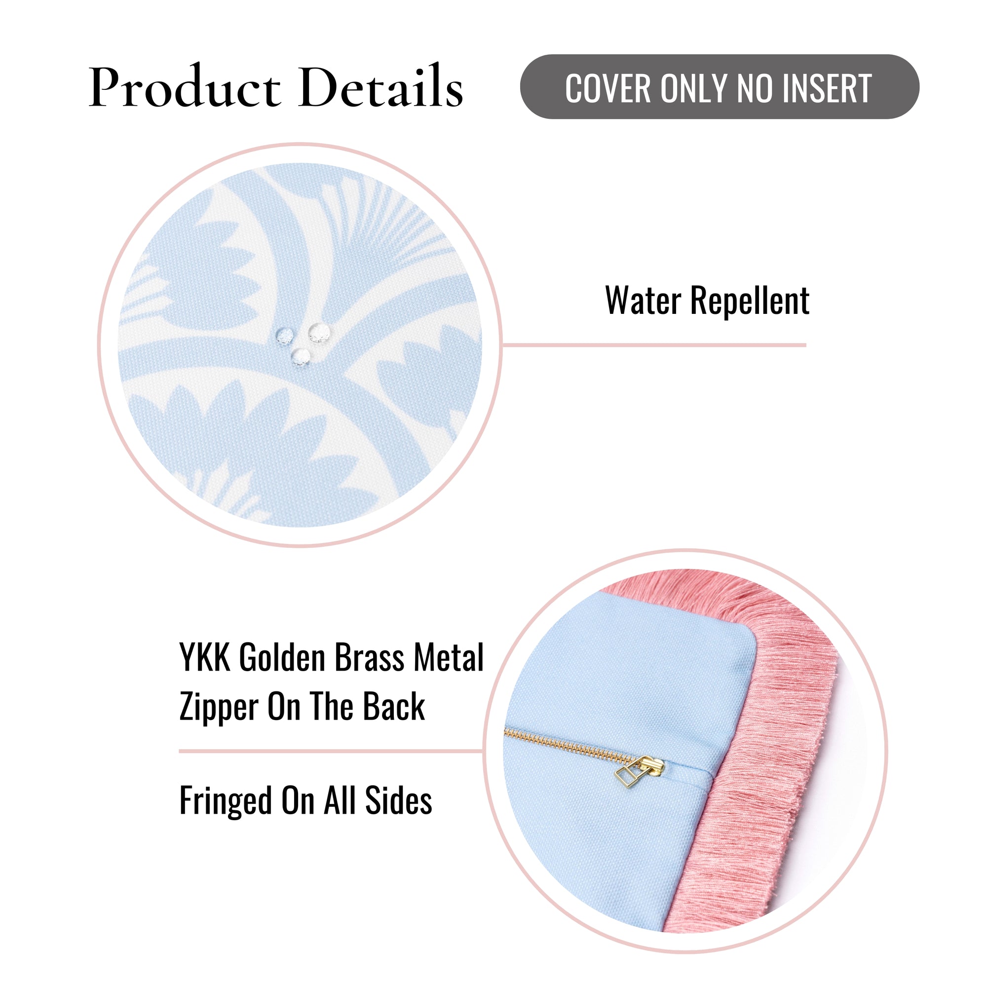Kapalei Ravenala Scallops, Indoor/Outdoor Blue Pillow Cover, with Pink Fringe, 20&quot;x20&quot;