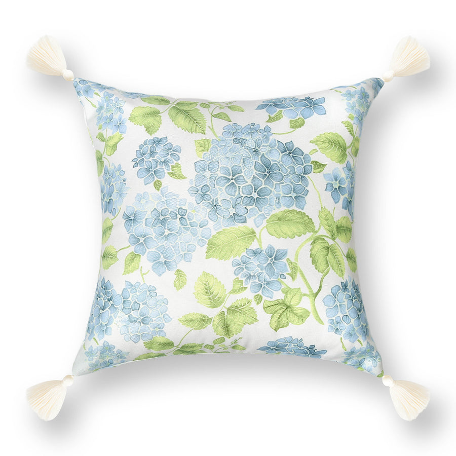 Coastal Indoor Outdoor Throw Pillow Cover Only, Sketch Hydrangea Flower, Baby Blue Green, 18