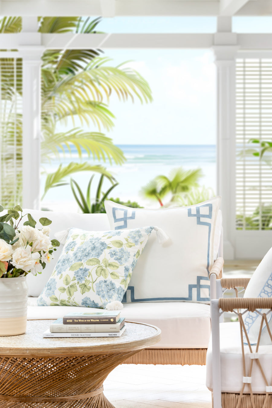 Coastal Indoor Outdoor Throw Pillow Cover Only, Sketch Hydrangea Flower, Baby Blue Green, 18