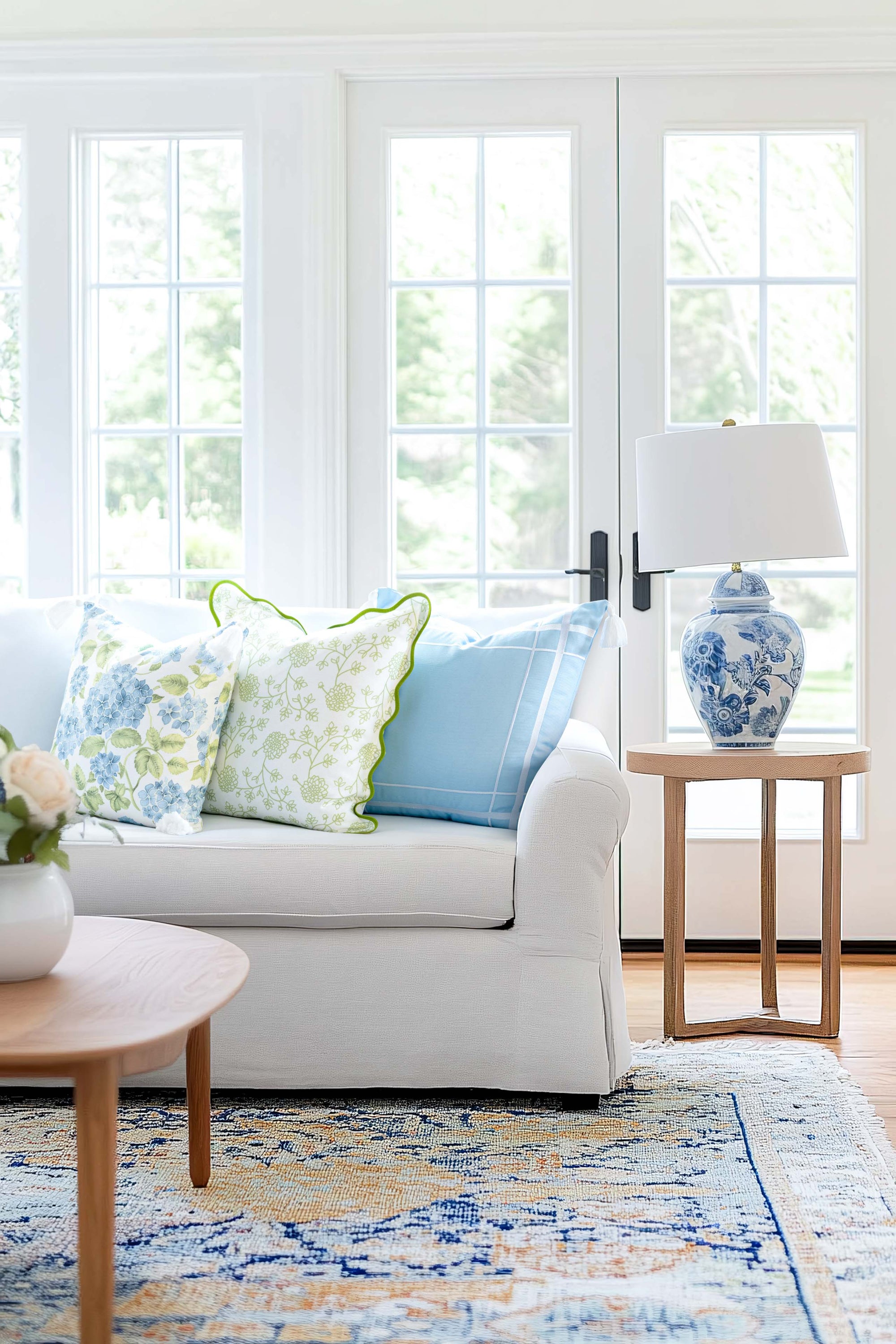 Coastal Indoor Outdoor Throw Pillow Cover Only, Sketch Hydrangea Flower, Baby Blue Green, 18&quot;x18&quot;