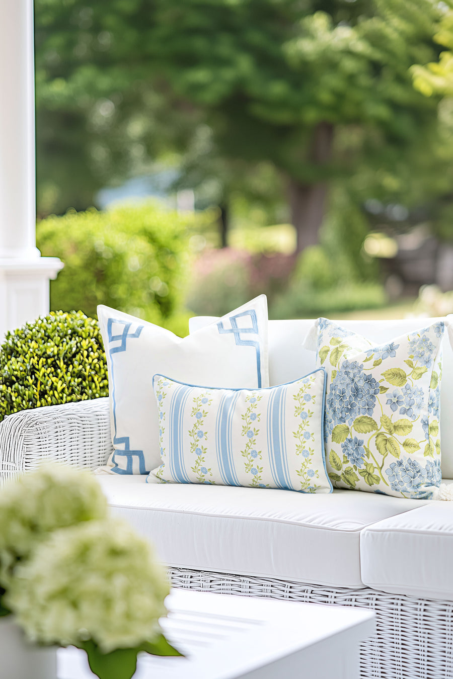 Coastal Indoor Outdoor Throw Pillow Cover Only, Sketch Hydrangea Flower, Baby Blue Green, 18