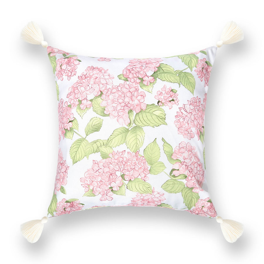 Coastal Indoor Outdoor Throw Pillow Cover Only, Sketch Hydrangea Flower, Blush Pink Green, 18