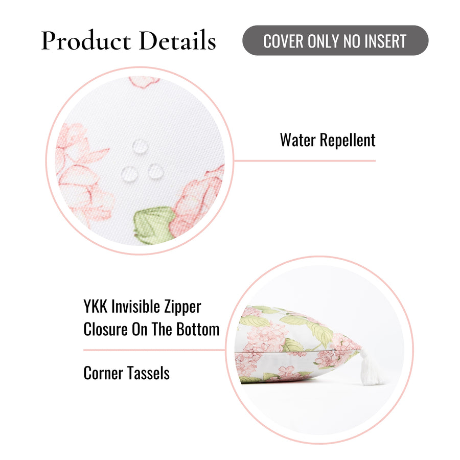 Coastal Indoor Outdoor Throw Pillow Cover Only, Sketch Hydrangea Flower, Blush Pink Green, 18