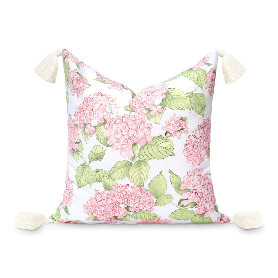 Coastal Indoor Outdoor Throw Pillow Cover Only, Sketch Hydrangea Flower, Blush Pink Green, 18