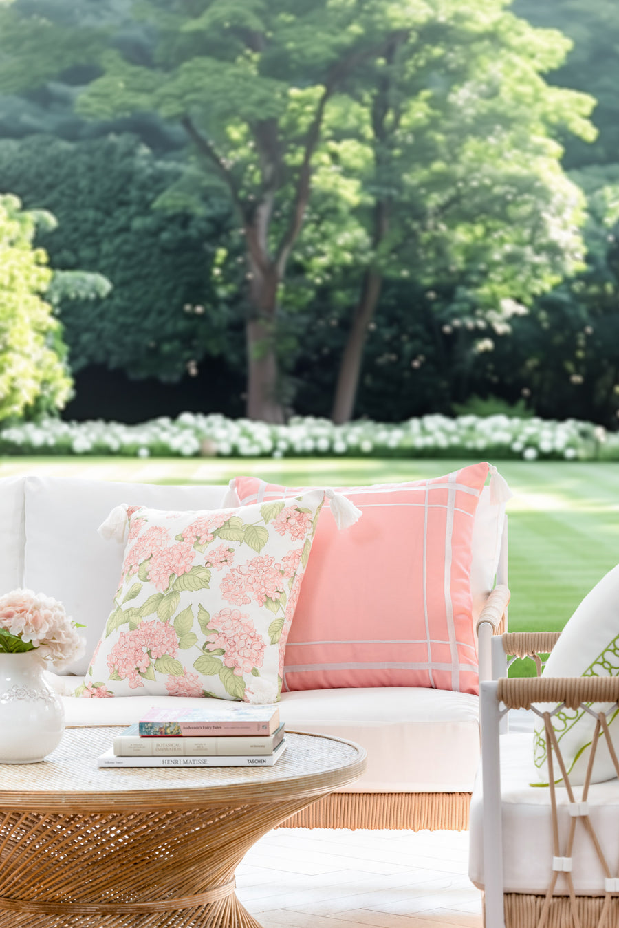 Coastal Indoor Outdoor Throw Pillow Cover Only, Sketch Hydrangea Flower, Blush Pink Green, 18