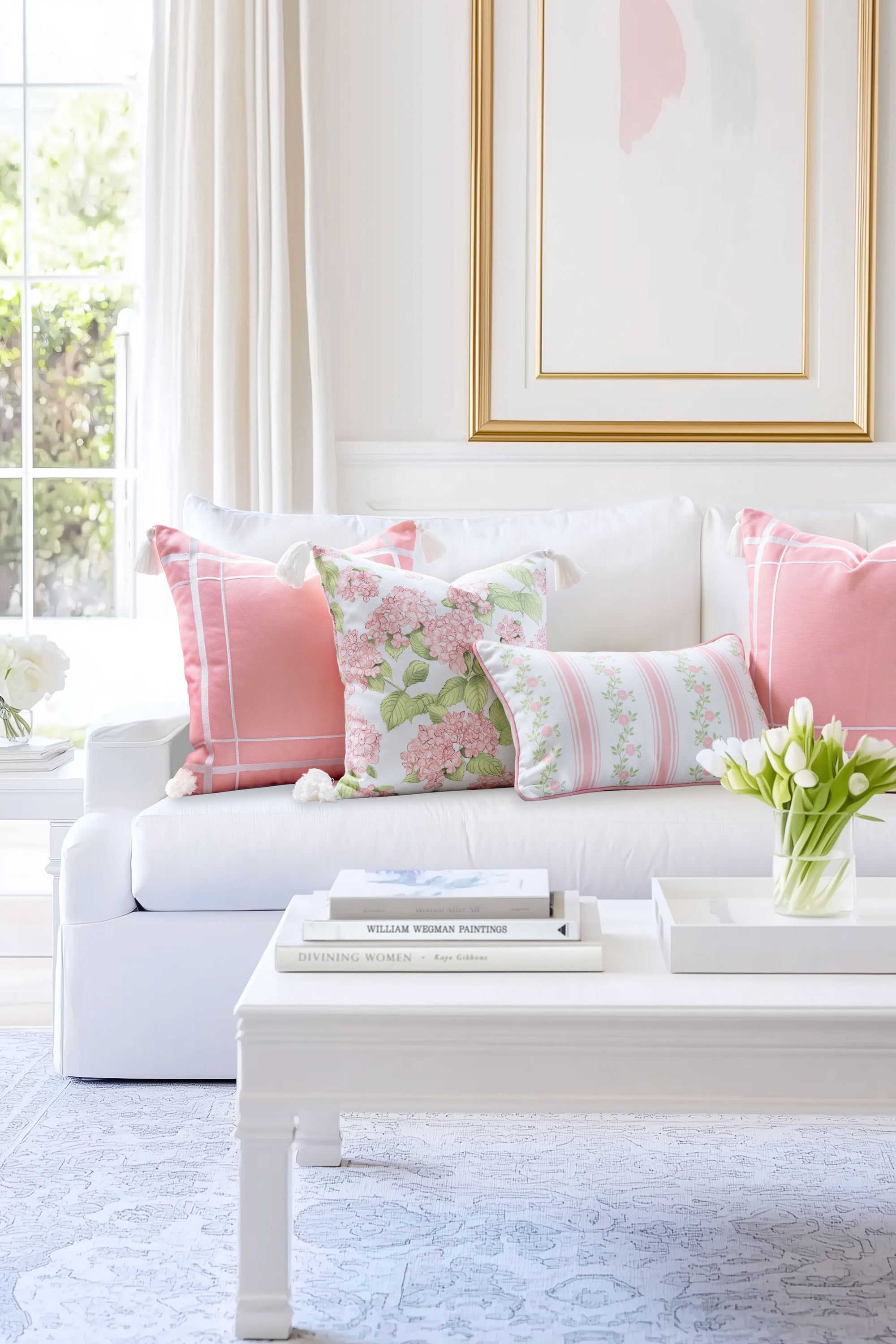 Coastal Indoor Outdoor Throw Pillow Cover Only, Sketch Hydrangea Flower, Blush Pink Green, 18&quot;x18&quot;