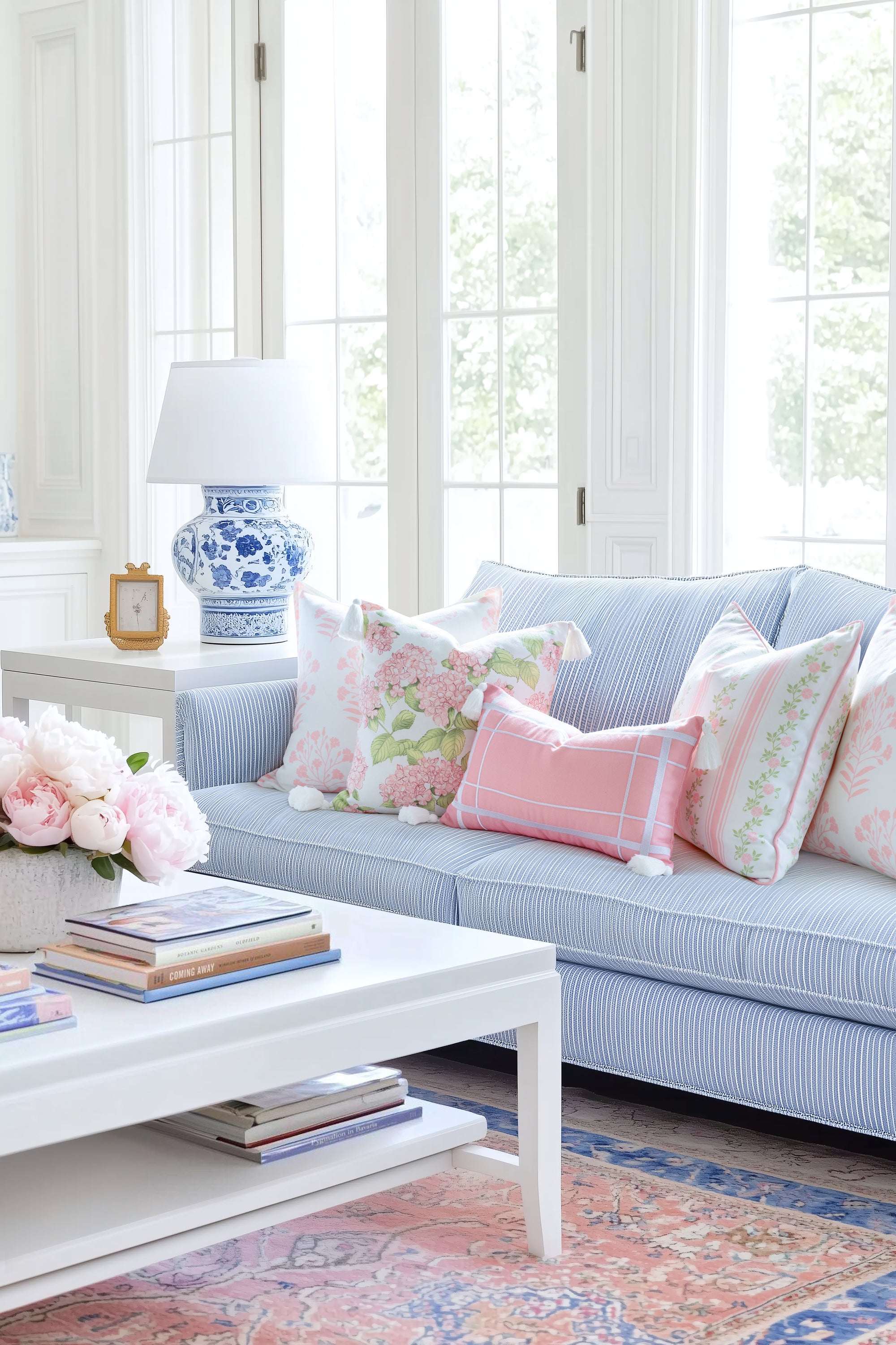 Coastal Indoor Outdoor Throw Pillow Cover Only, Sketch Hydrangea Flower, Blush Pink Green, 18&quot;x18&quot;