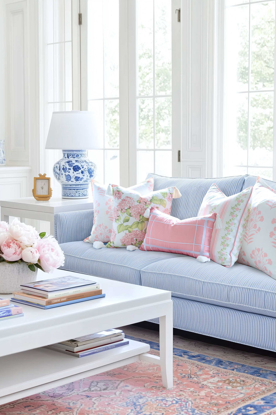Coastal Indoor Outdoor Throw Pillow Cover Only, Sketch Hydrangea Flower, Blush Pink Green, 18
