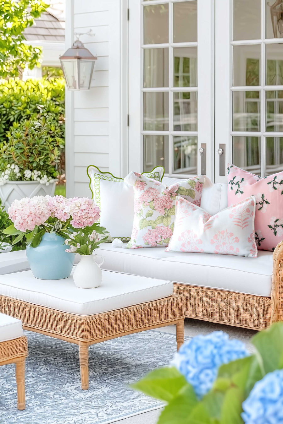 Coastal Indoor Outdoor Throw Pillow Cover Only, Sketch Hydrangea Flower, Blush Pink Green, 18
