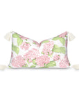 Coastal Indoor Outdoor Lumbar Pillow Cover Only, Sketch Hydrangea Flower, Blush Pink Green, 12"x20"